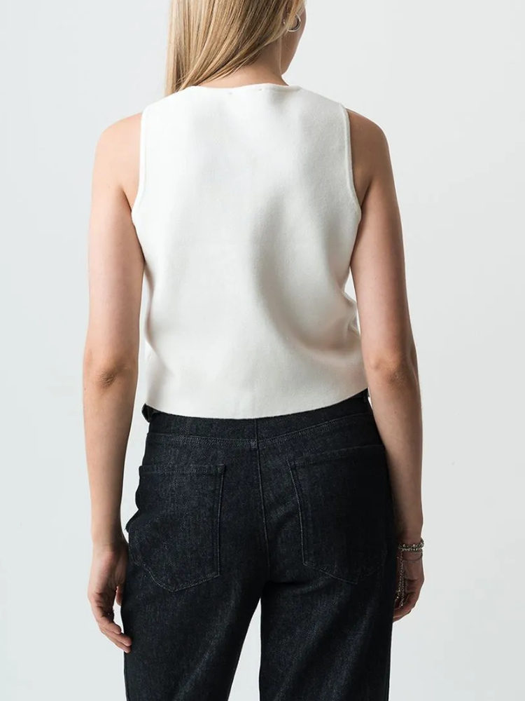 LANAH - Knit Sleeveless Vest Cropped Button