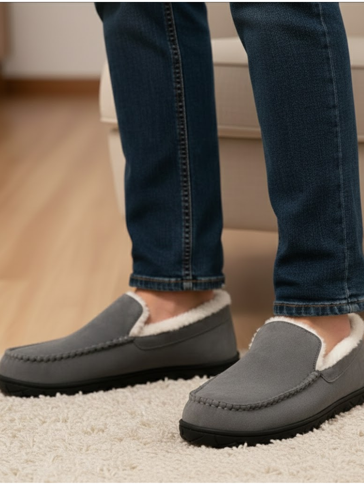Fluffy Fabric Moccasin Slippers