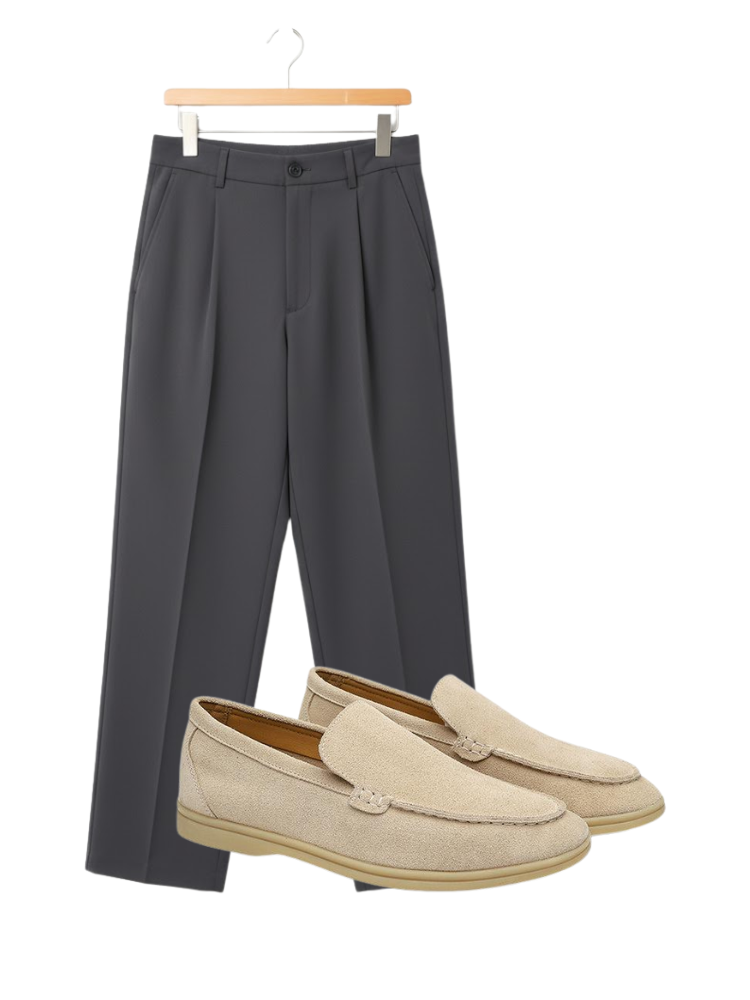 Caliah - Men's Suede Loafer & Casual Trousers Set