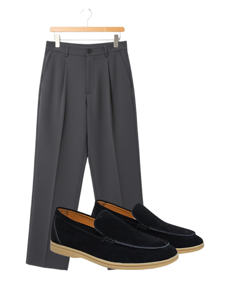 Caliah - Men's Suede Loafer & Casual Trousers Set