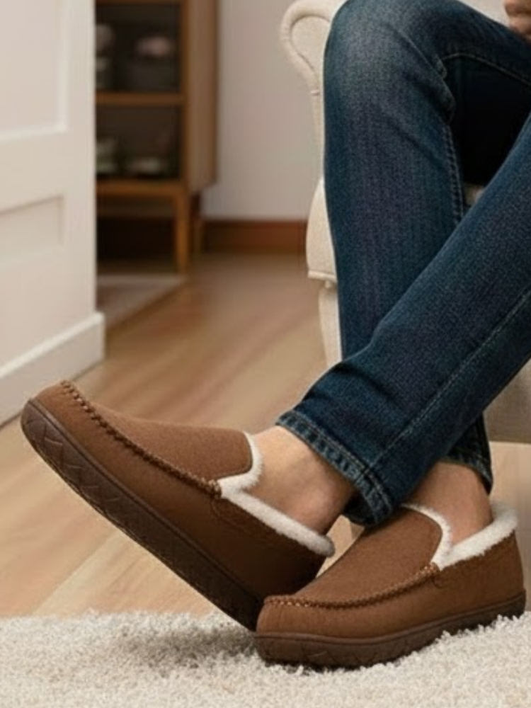 Fluffy Fabric Moccasin Slippers