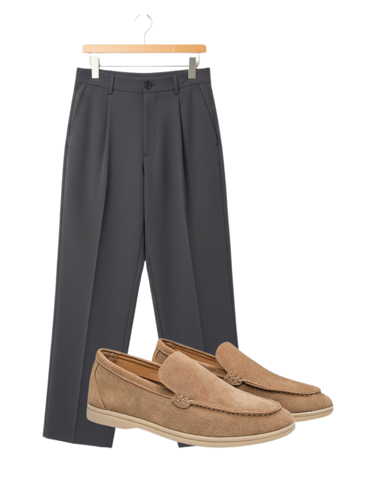 Caliah - Men's Suede Loafer & Casual Trousers Set