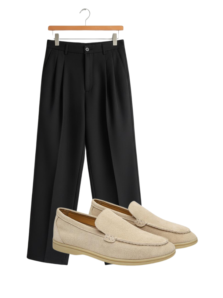 Caliah - Men's Suede Loafer & Casual Trousers Set