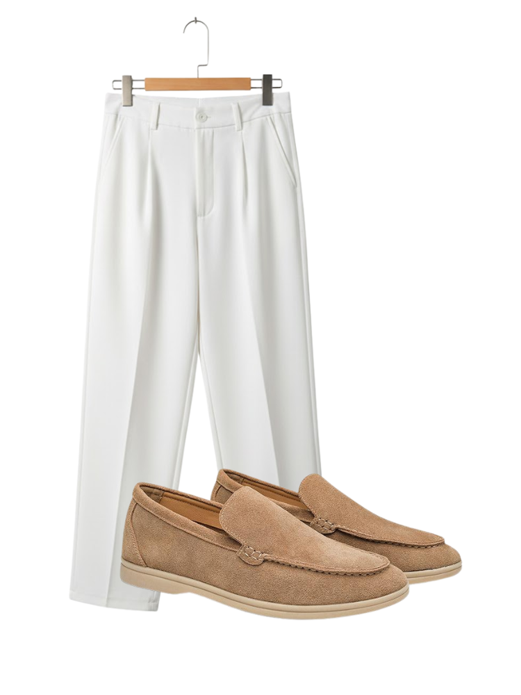 Caliah - Men's Suede Loafer & Casual Trousers Set
