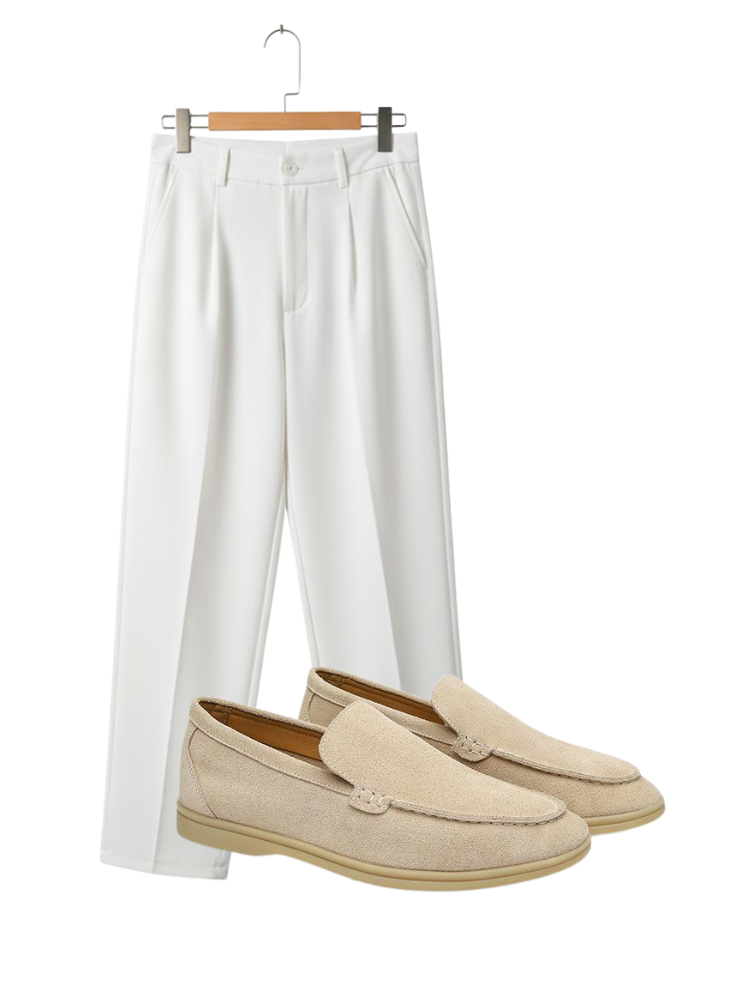 Caliah - Men's Suede Loafer & Casual Trousers Set