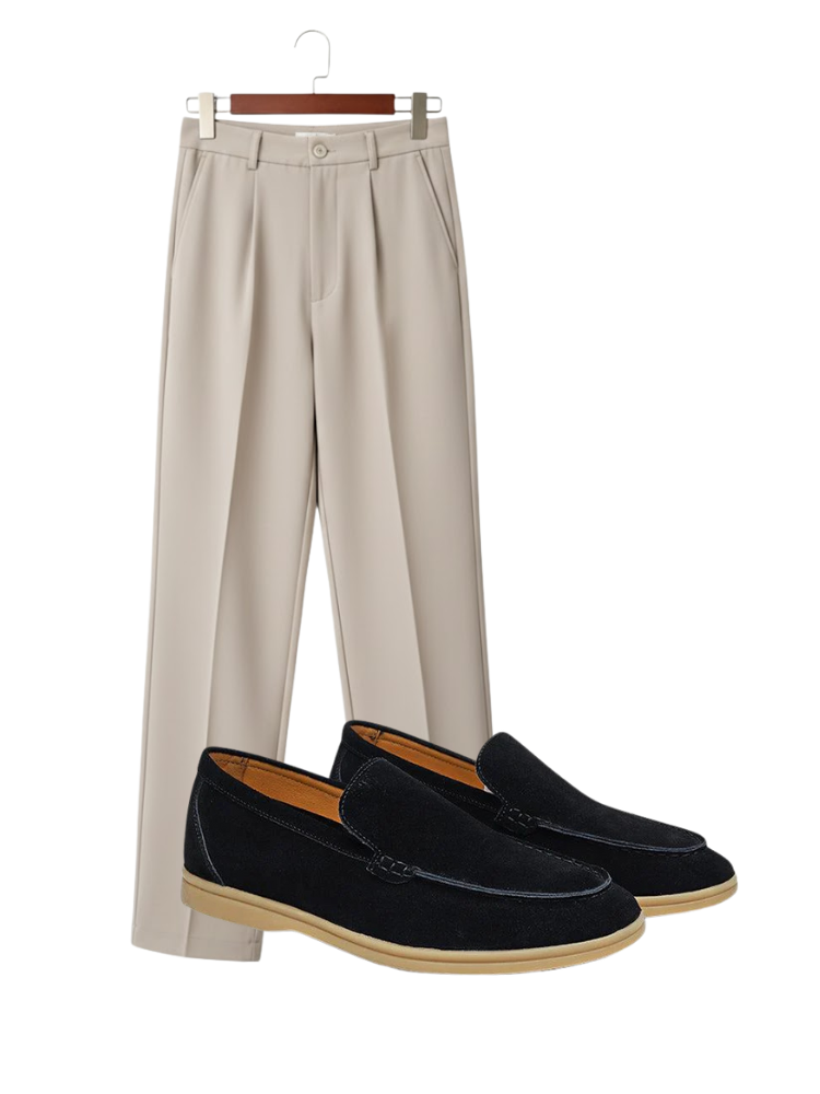 Caliah - Men's Suede Loafer & Casual Trousers Set