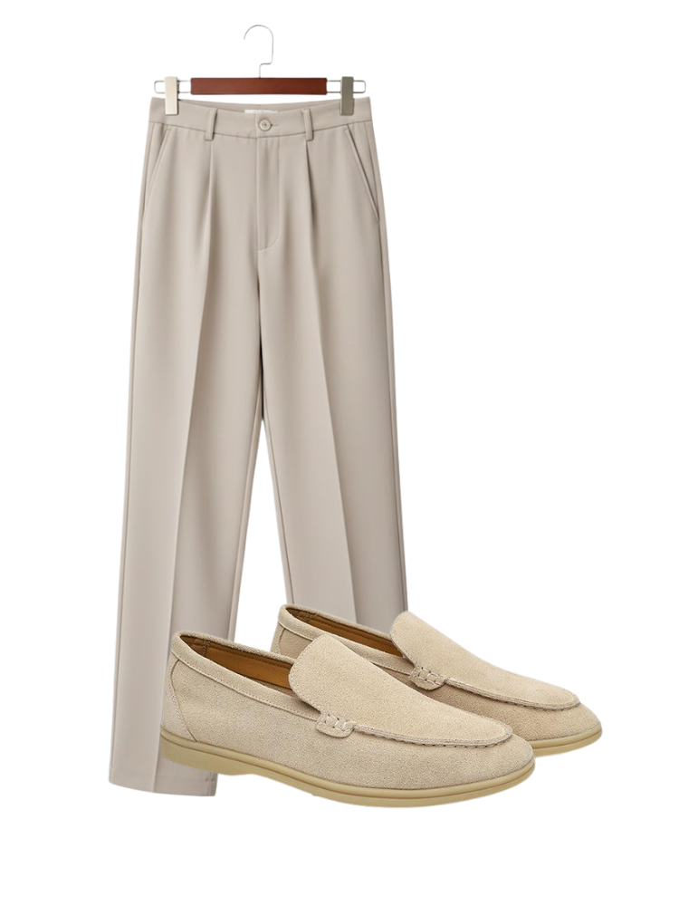 Caliah - Men's Suede Loafer & Casual Trousers Set
