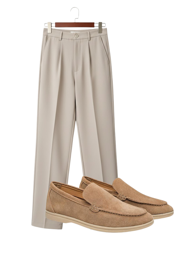 Caliah - Men's Suede Loafer & Casual Trousers Set