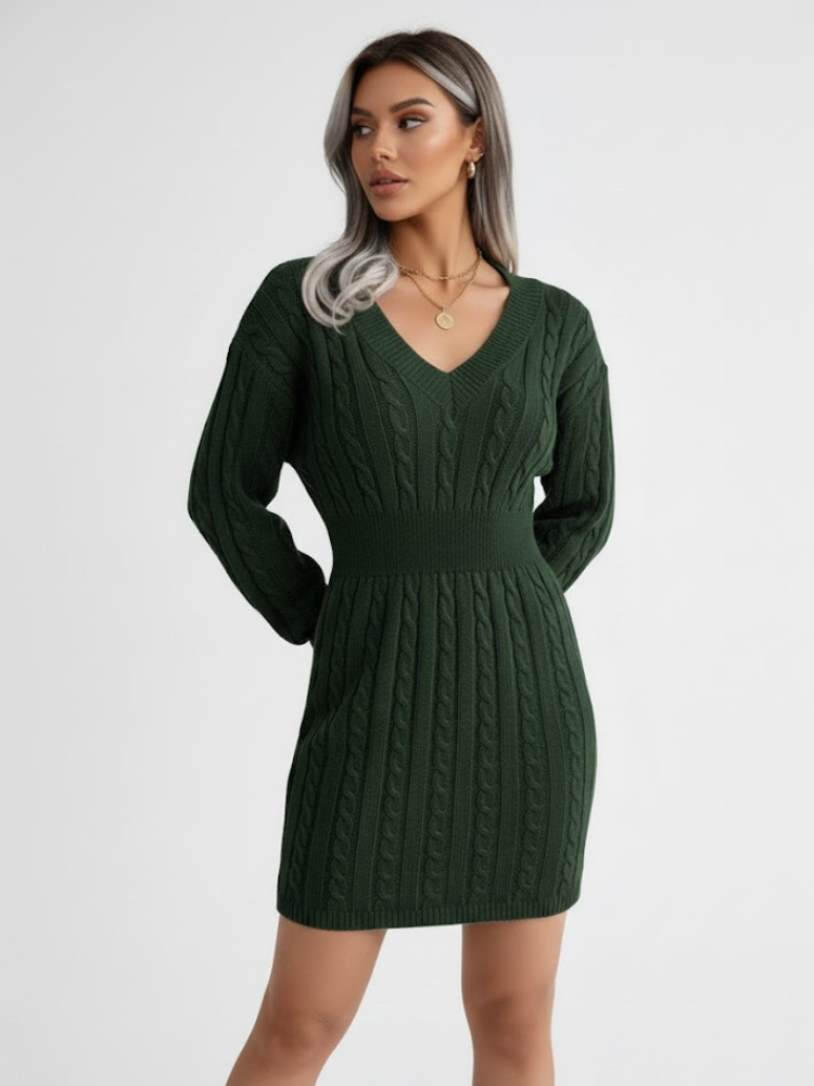 Caliah - Women's V-Neck Sweater Dress