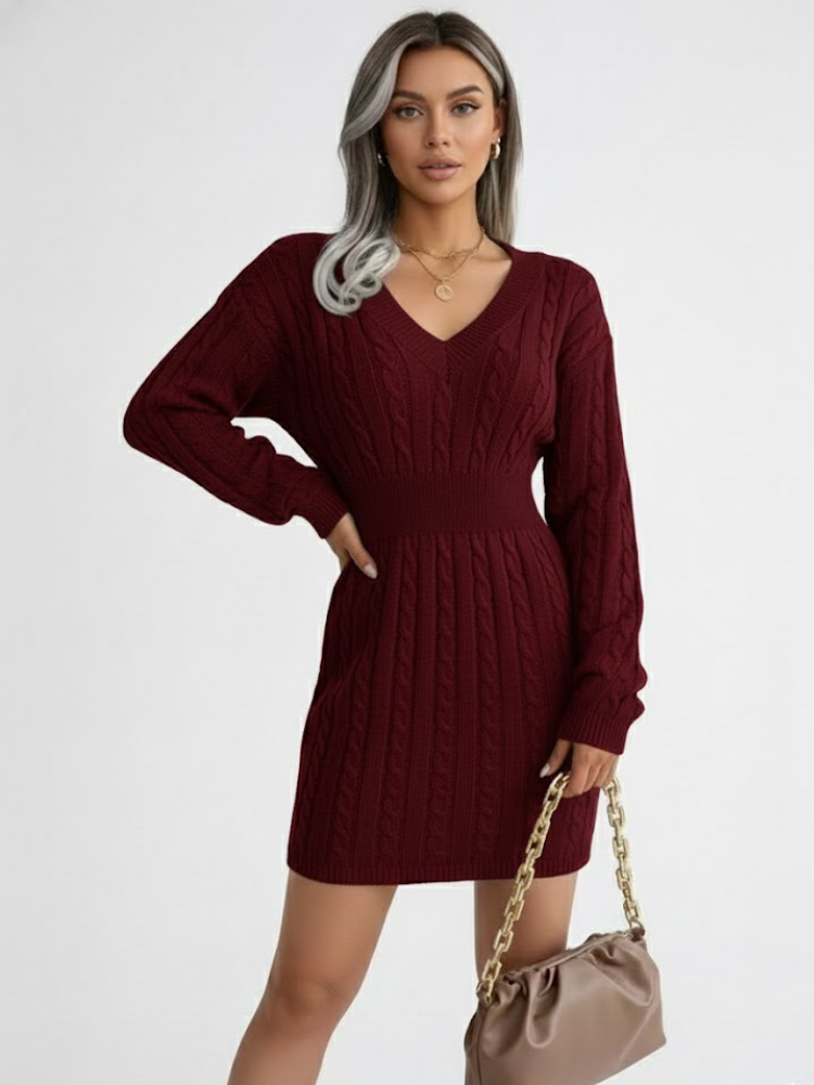 Caliah - Women's V-Neck Sweater Dress