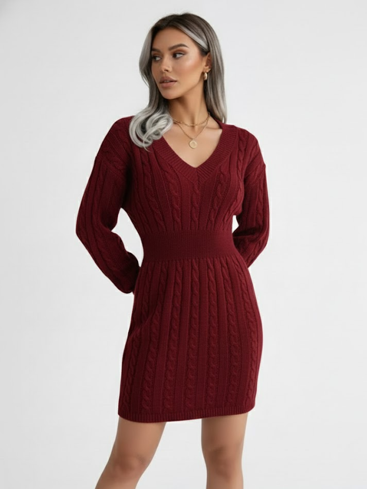 Caliah - Women's V-Neck Sweater Dress