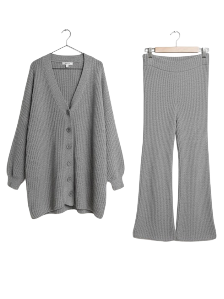 Emma - Knitted Button Up Cardigan Wide Leg Trousers Co-ord Set