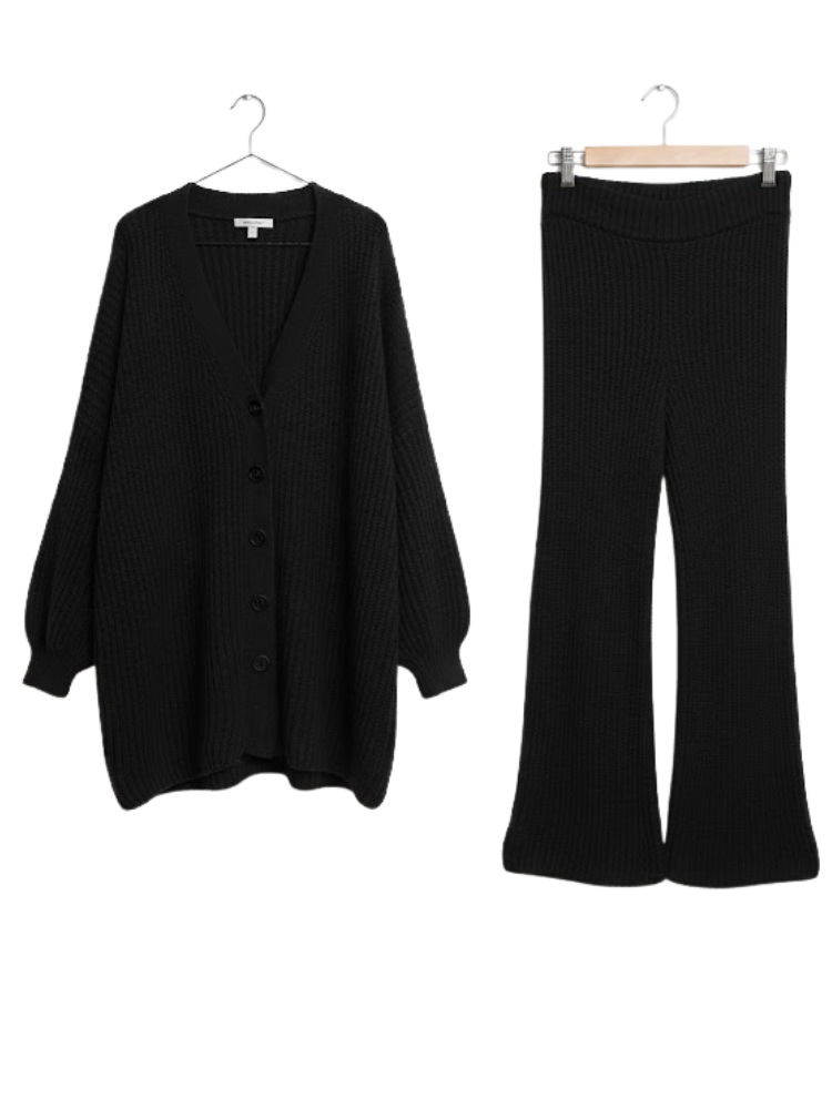 Emma - Knitted Button Up Cardigan Wide Leg Trousers Co-ord Set