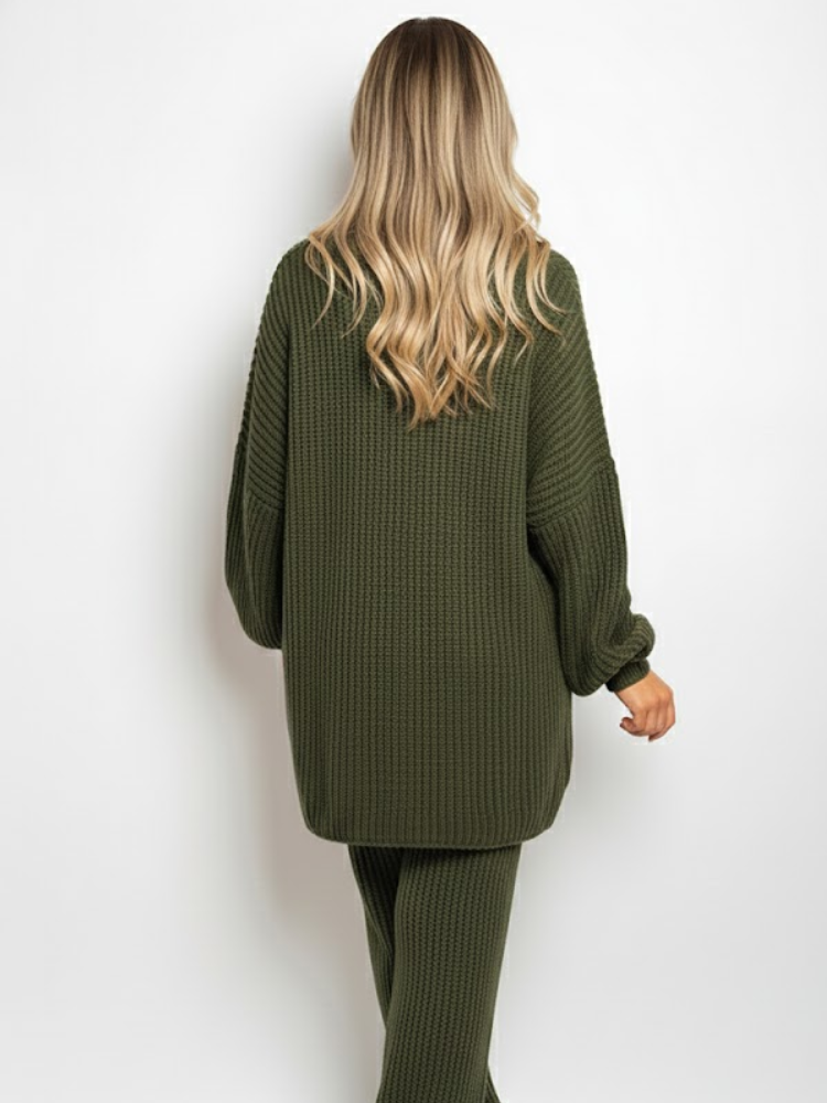 Emma - Knitted Button Up Cardigan Wide Leg Trousers Co-ord Set