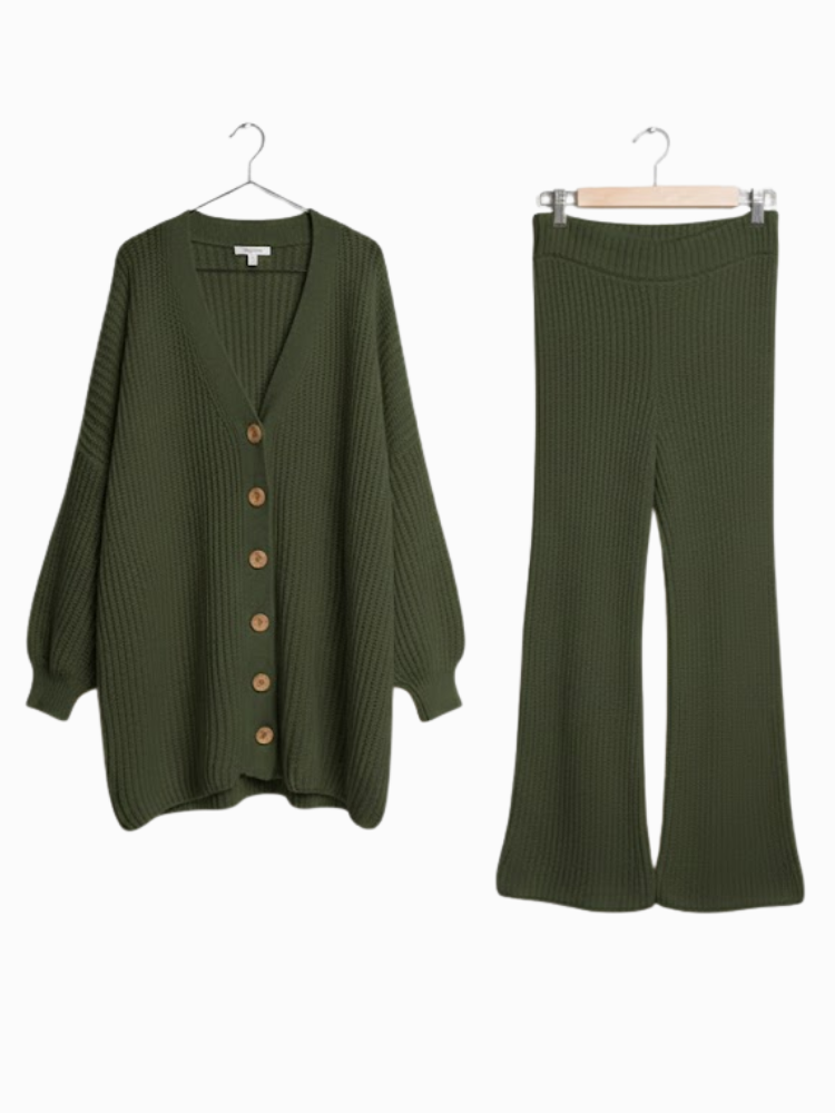 Emma - Knitted Button Up Cardigan Wide Leg Trousers Co-ord Set