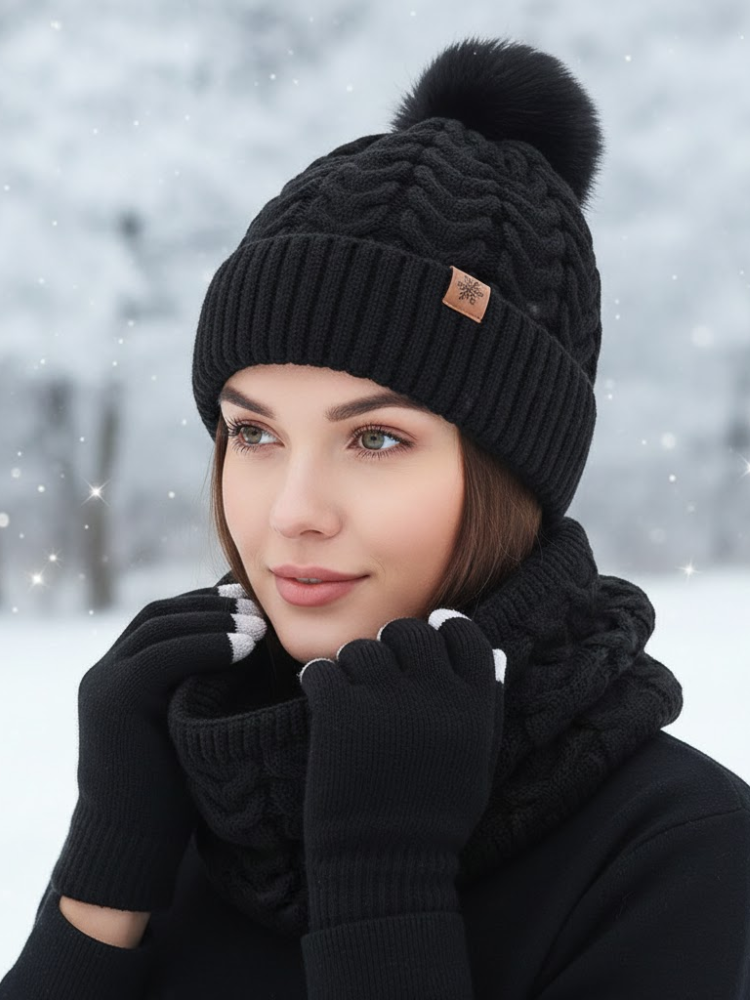 Caliah - 3-Piece Winter Hat Scarf Gloves Set