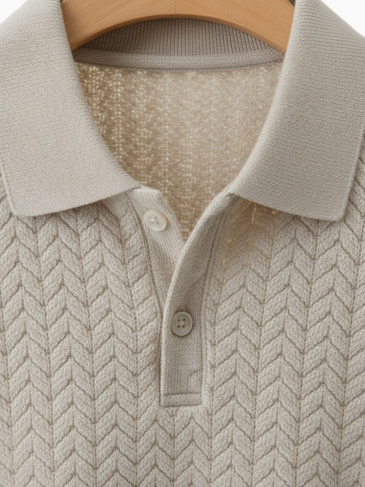 Caliah - Men's Long Sleeve Texturized Polo Shirt