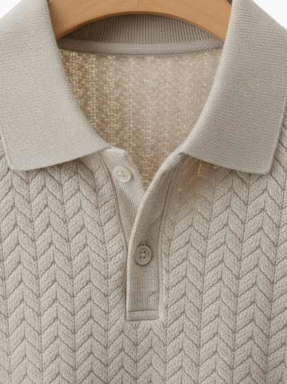 Caliah - Men's Long Sleeve Texturized Polo Shirt