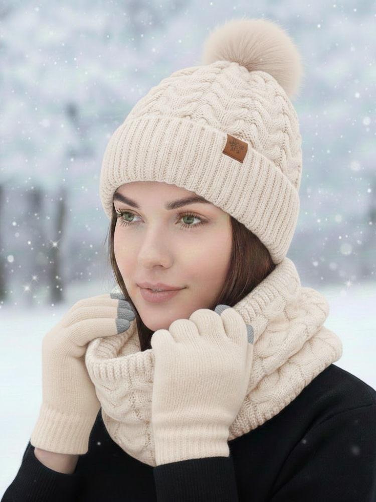 Caliah - 3-Piece Winter Hat Scarf Gloves Set