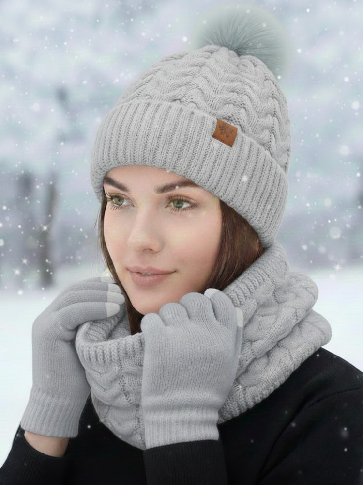 Caliah - 3-Piece Winter Hat Scarf Gloves Set