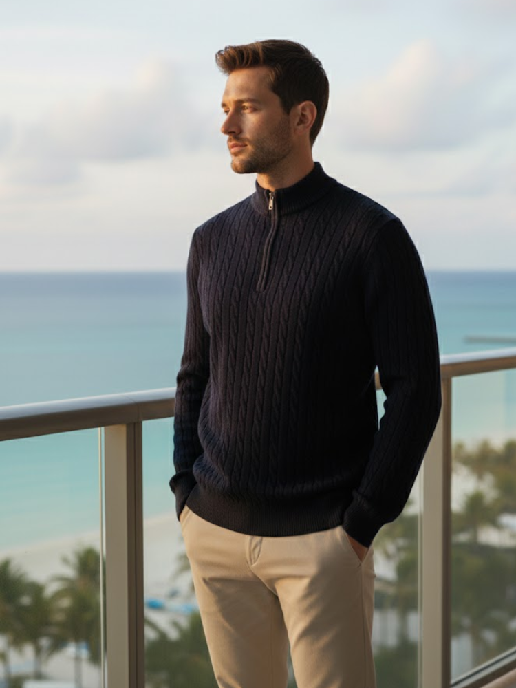 Caliah - Elegant Winter Set Casual Trousers and Texturized Zip Sweater