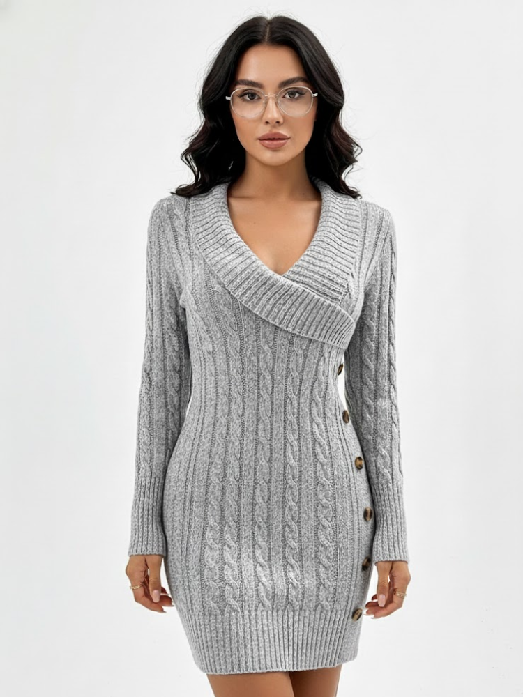 Caliah - Elegant Christmas V-Neck Sweater Dress