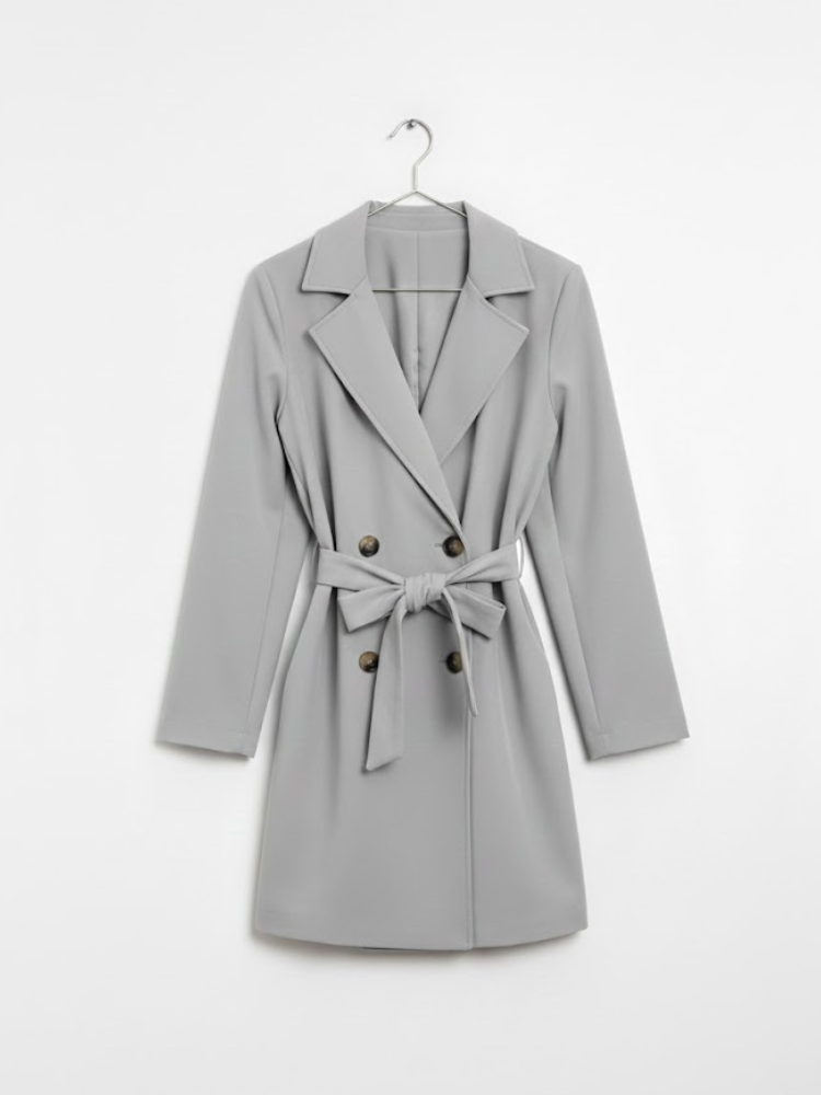 Caliah - Oversized Waist Tie Button Detail Blazer Jacket