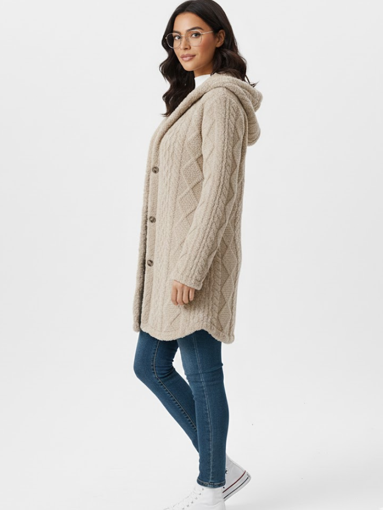 Caliah - Plush Hooded Cardigan Coat