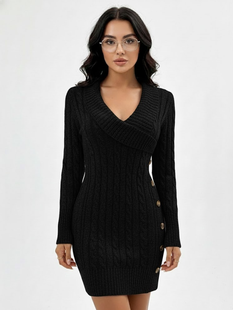 Caliah - Elegant Christmas V-Neck Sweater Dress