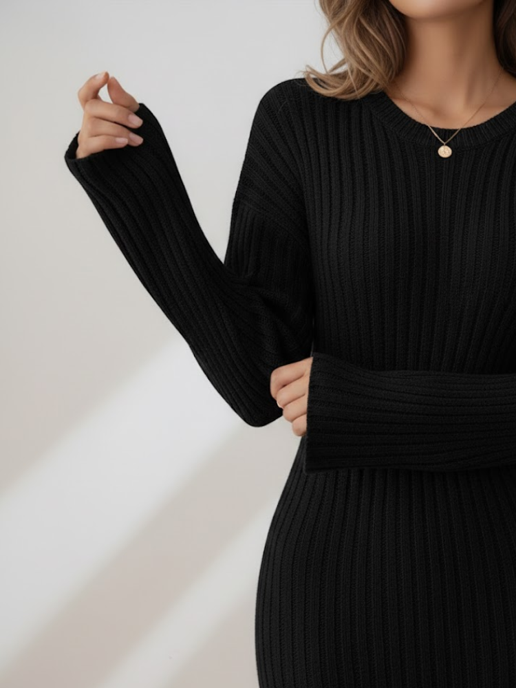 Caliah - Women's Striped Long Sleeve Midi Dress