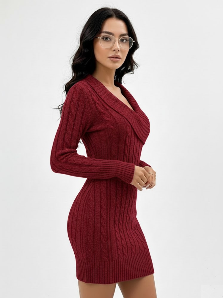 Caliah - Elegant Christmas V-Neck Sweater Dress