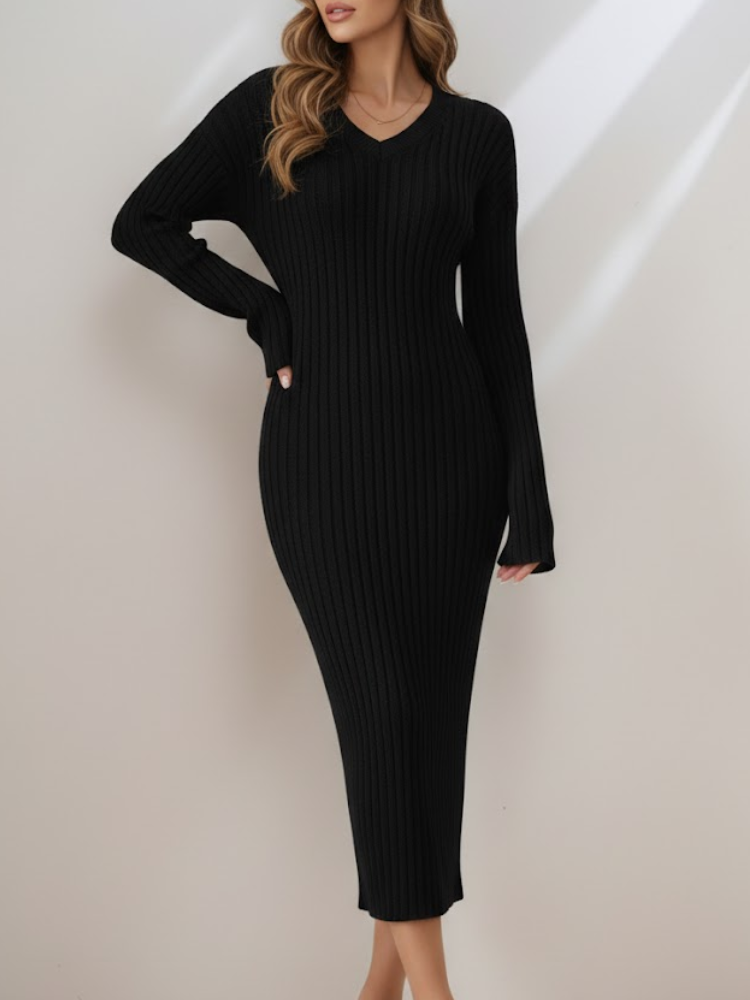 Caliah - Women's Striped Long Sleeve Midi Dress