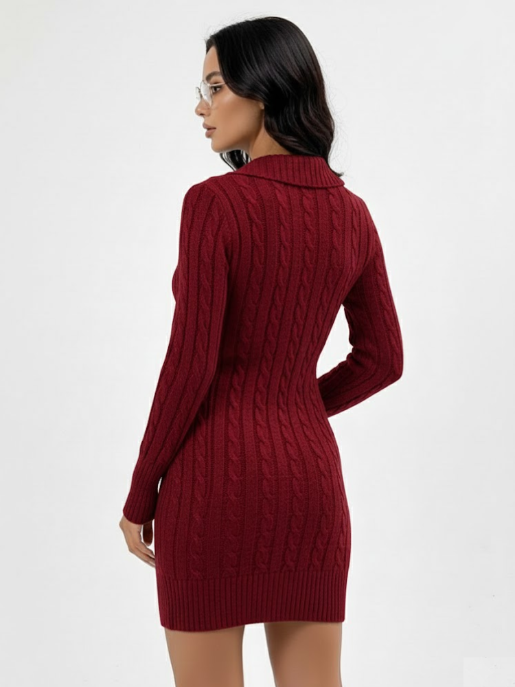 Caliah - Elegant Christmas V-Neck Sweater Dress