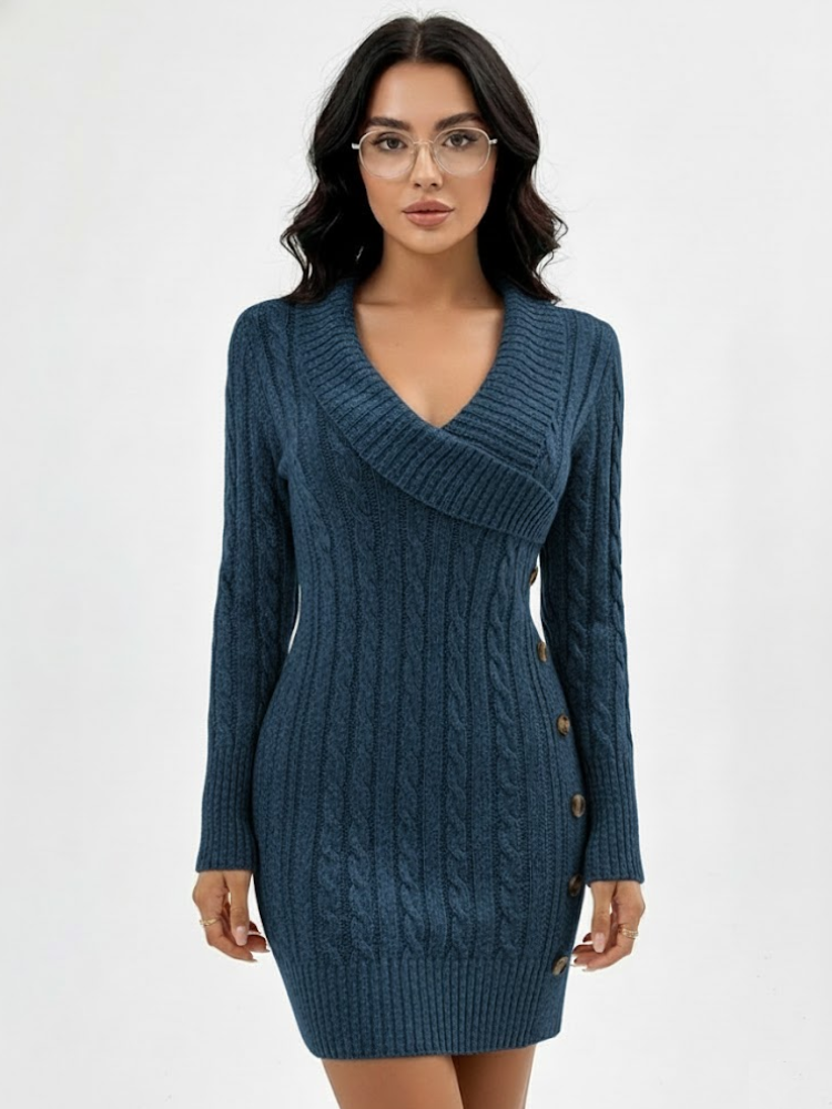 Caliah - Elegant Christmas V-Neck Sweater Dress