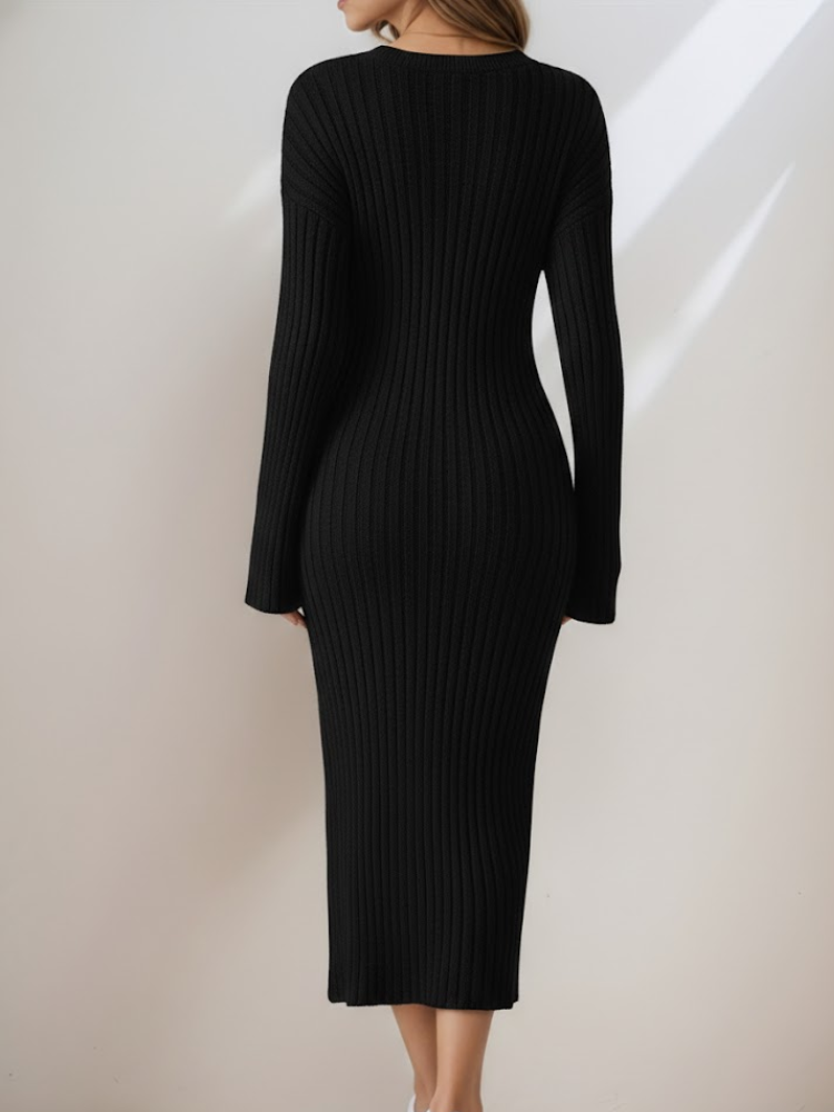 Caliah - Women's Striped Long Sleeve Midi Dress