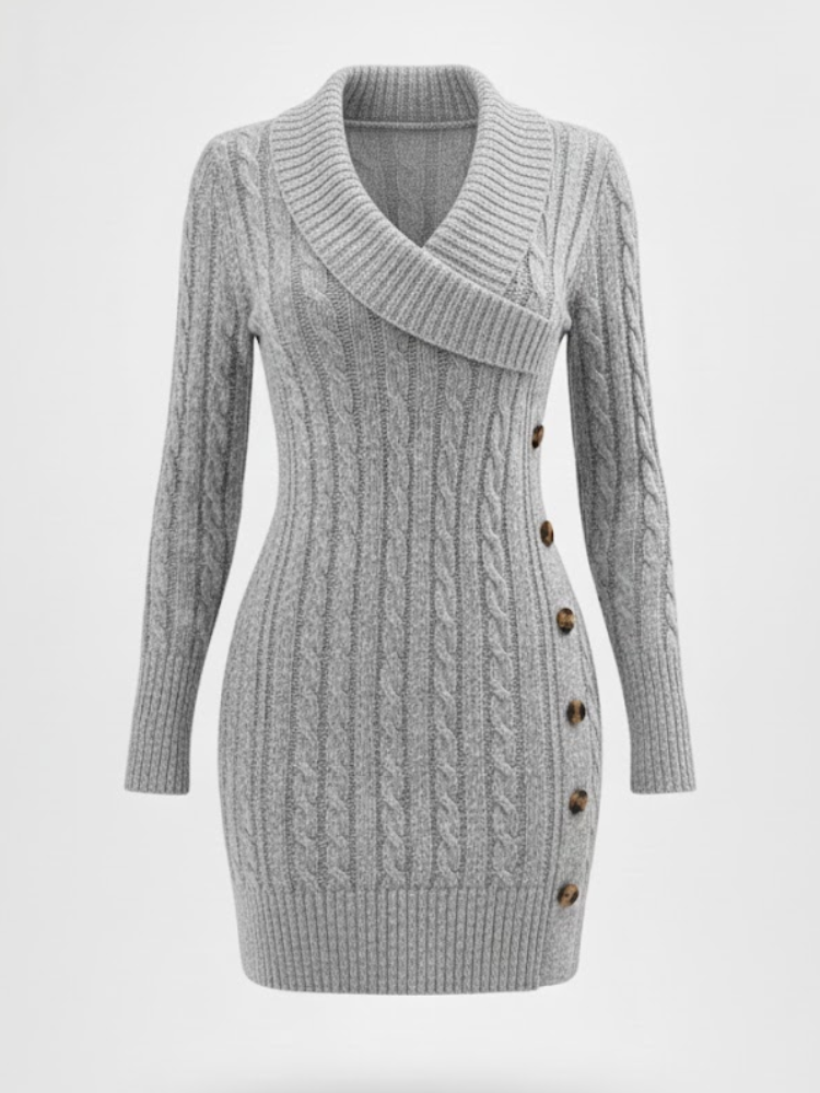 Caliah - Elegant Christmas V-Neck Sweater Dress