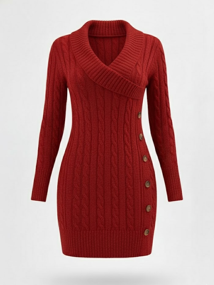 Caliah - Elegant Christmas V-Neck Sweater Dress