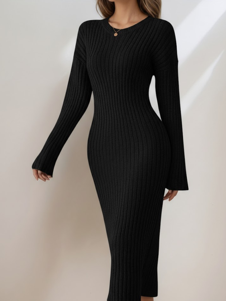 Caliah - Women's Striped Long Sleeve Midi Dress