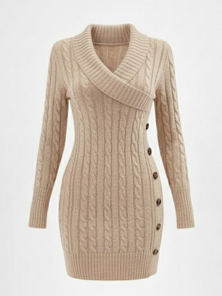 Caliah - Elegant Christmas V-Neck Sweater Dress