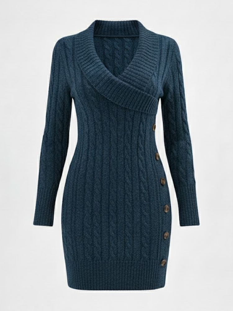 Caliah - Elegant Christmas V-Neck Sweater Dress