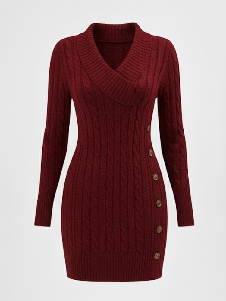 Caliah - Elegant Christmas V-Neck Sweater Dress