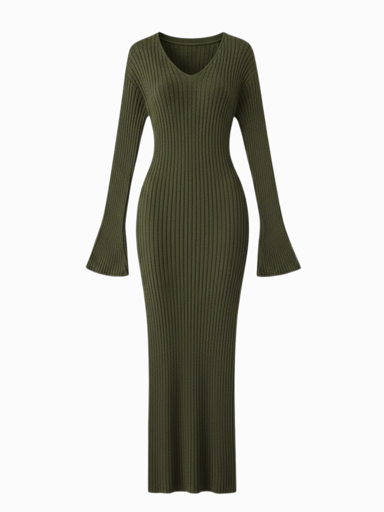 Caliah - Women's Striped Long Sleeve Midi Dress