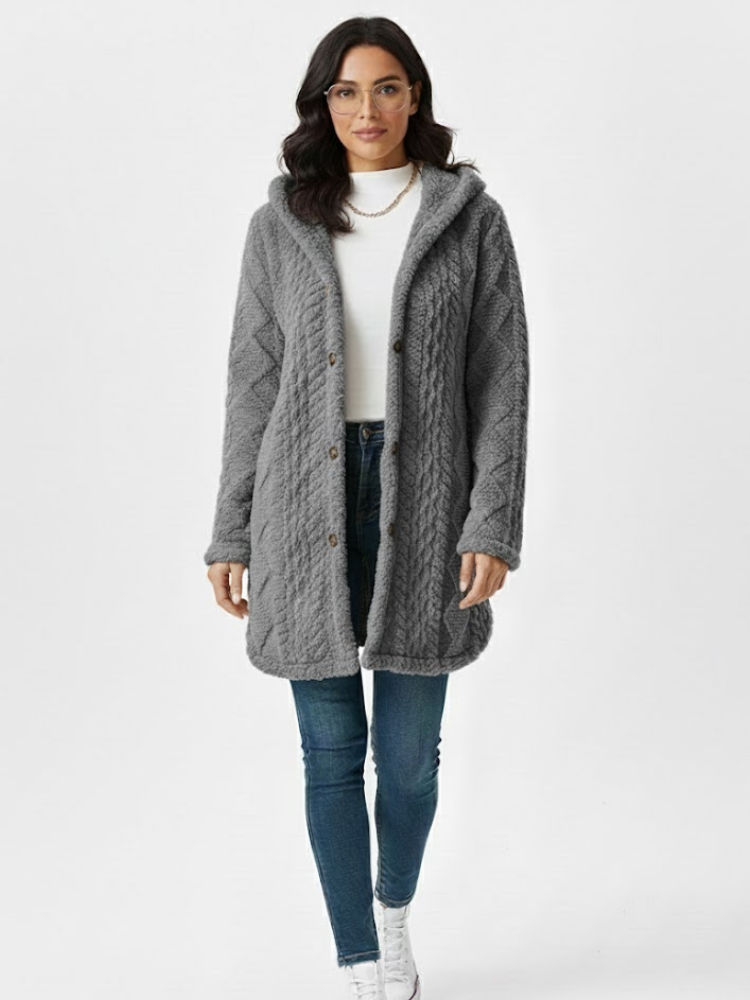 Caliah - Plush Hooded Cardigan Coat