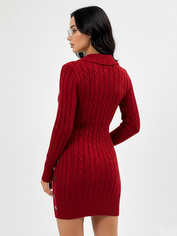 Caliah - Elegant Christmas V-Neck Sweater Dress