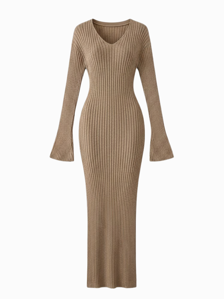 Caliah - Women's Striped Long Sleeve Midi Dress