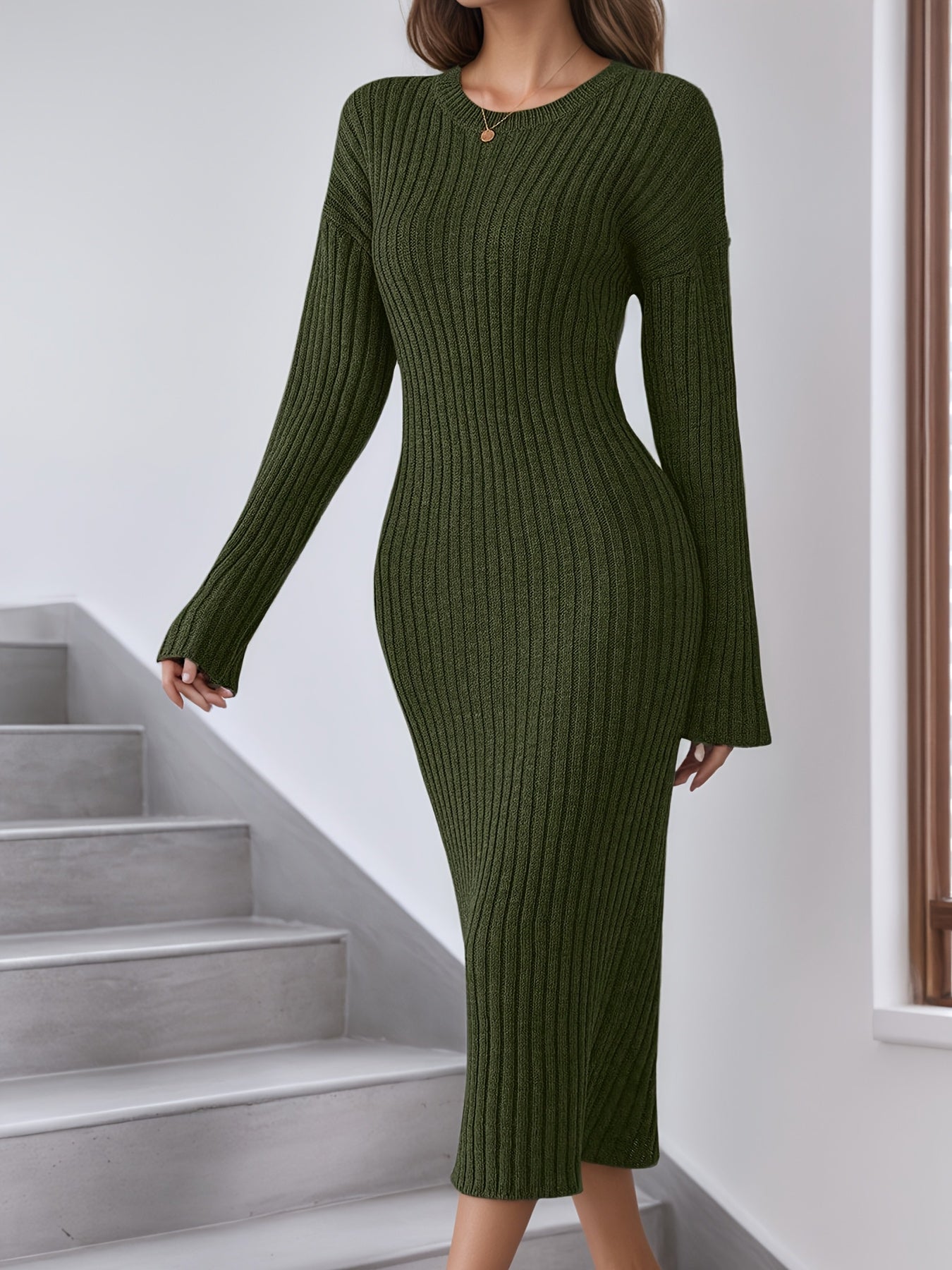 Caliah - Women's Striped Long Sleeve Midi Dress