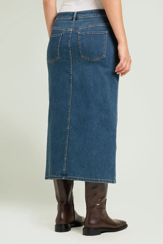 Caliah - Long High Waist Denim Skirt