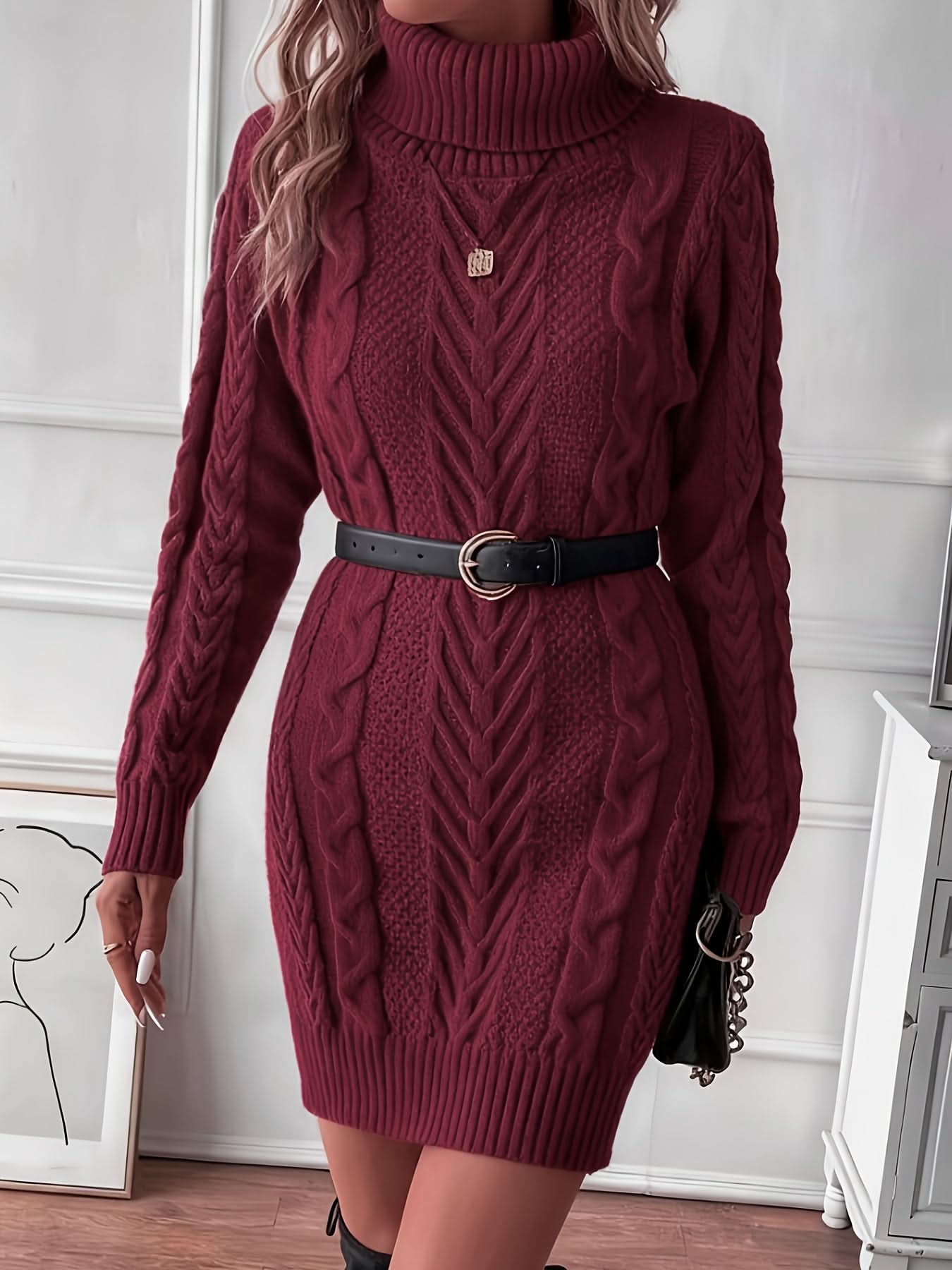 Caliah - High-Neck Braided Midi Dress