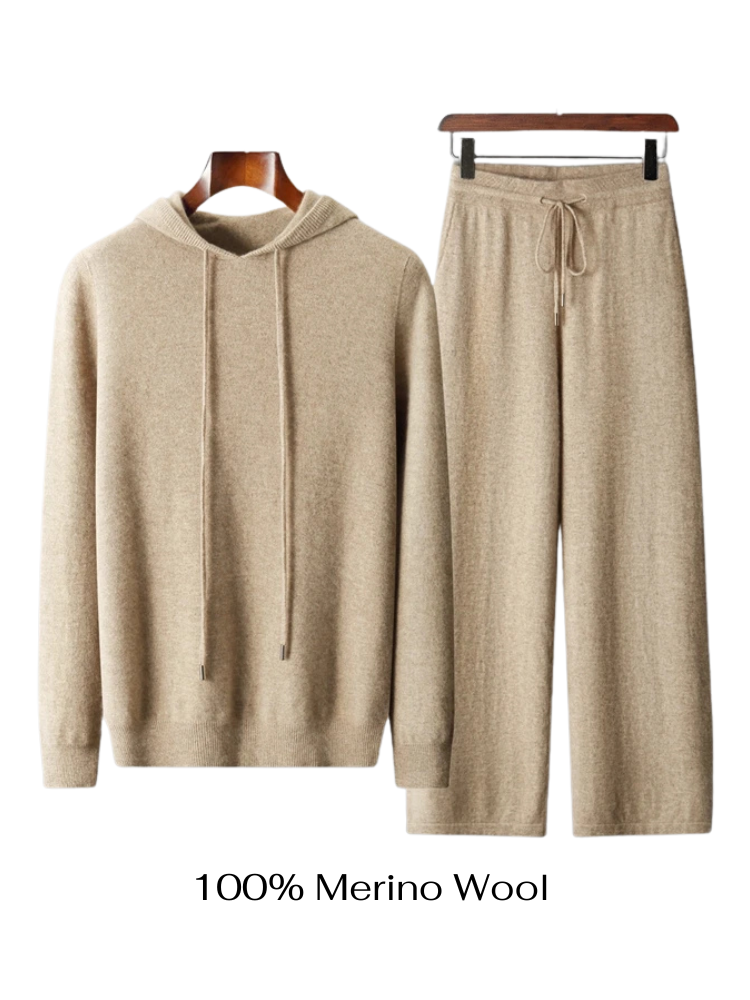 Men’s Cashmare Knit Hoodie and Wide-Leg Trousers Set