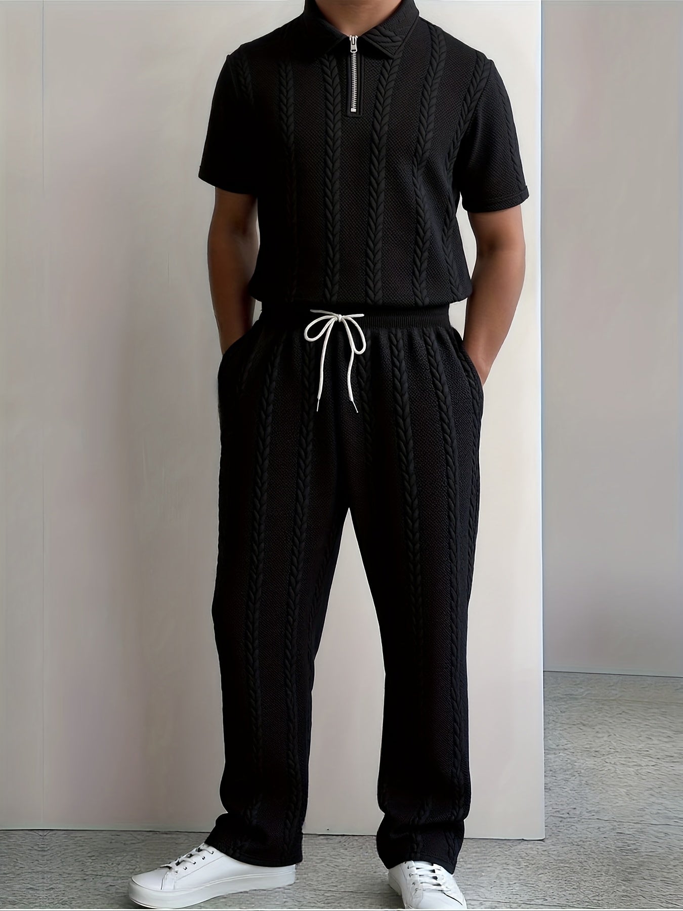 Casablanca - Men's Textured Zip Polo & Trousers Set